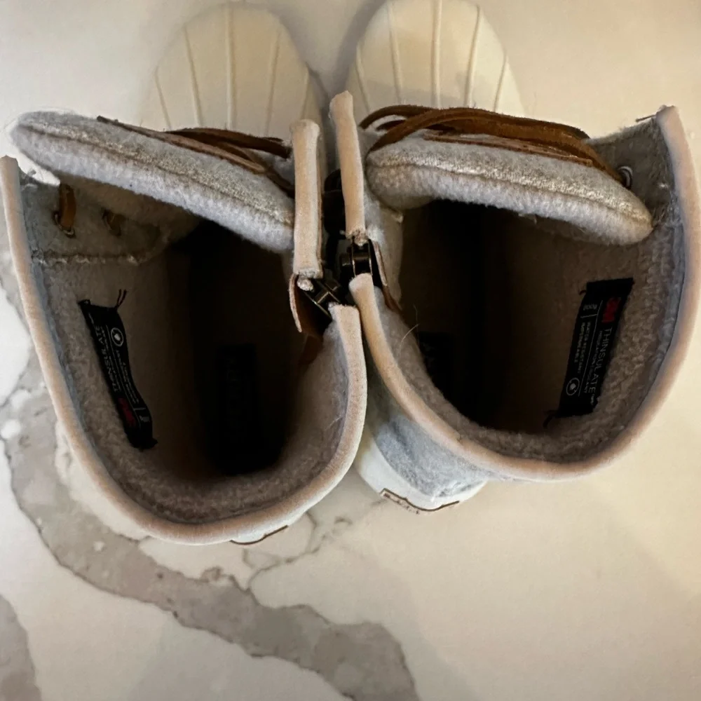 Sperry Duck Boots, Cream/ivory & Grey Wool, Tan Leather Ties/lining NWT , Sz 8 - Picture 4 of 4